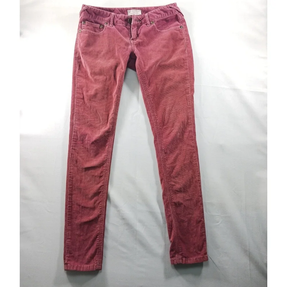 Free People Corduroy Skinny Pants Dusty Rose Pink Low Rise Size 26 W26